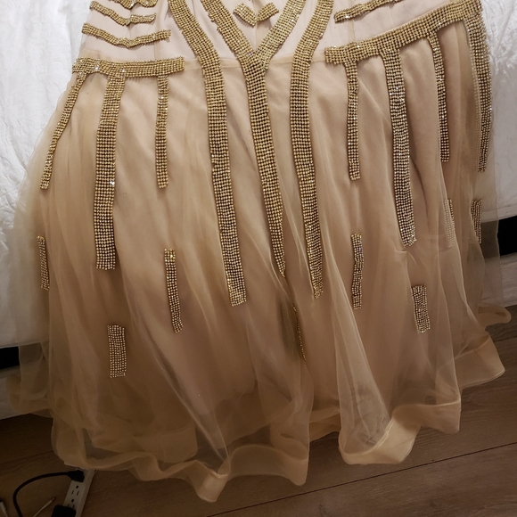 PARTY GOLD LONG DRESS WITH RHINESTONE SIZE 2XL - Picture 13 of 16